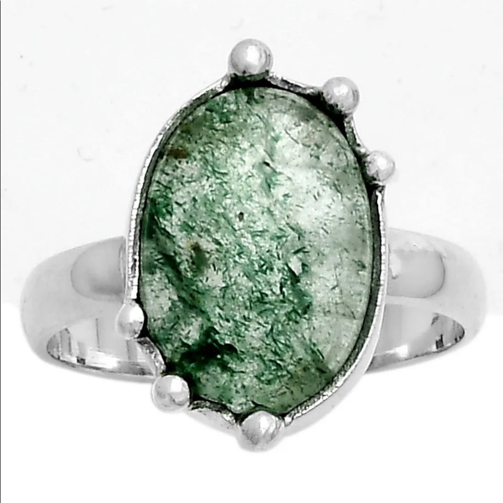 NATURAL GREEN ADVENTURE 925 STERLING SILVER RING, SIZE 7.5